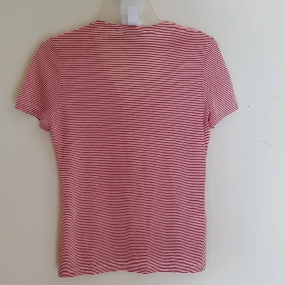 Lacoste Girls Pink Striped V-Neck Top Size 32/14